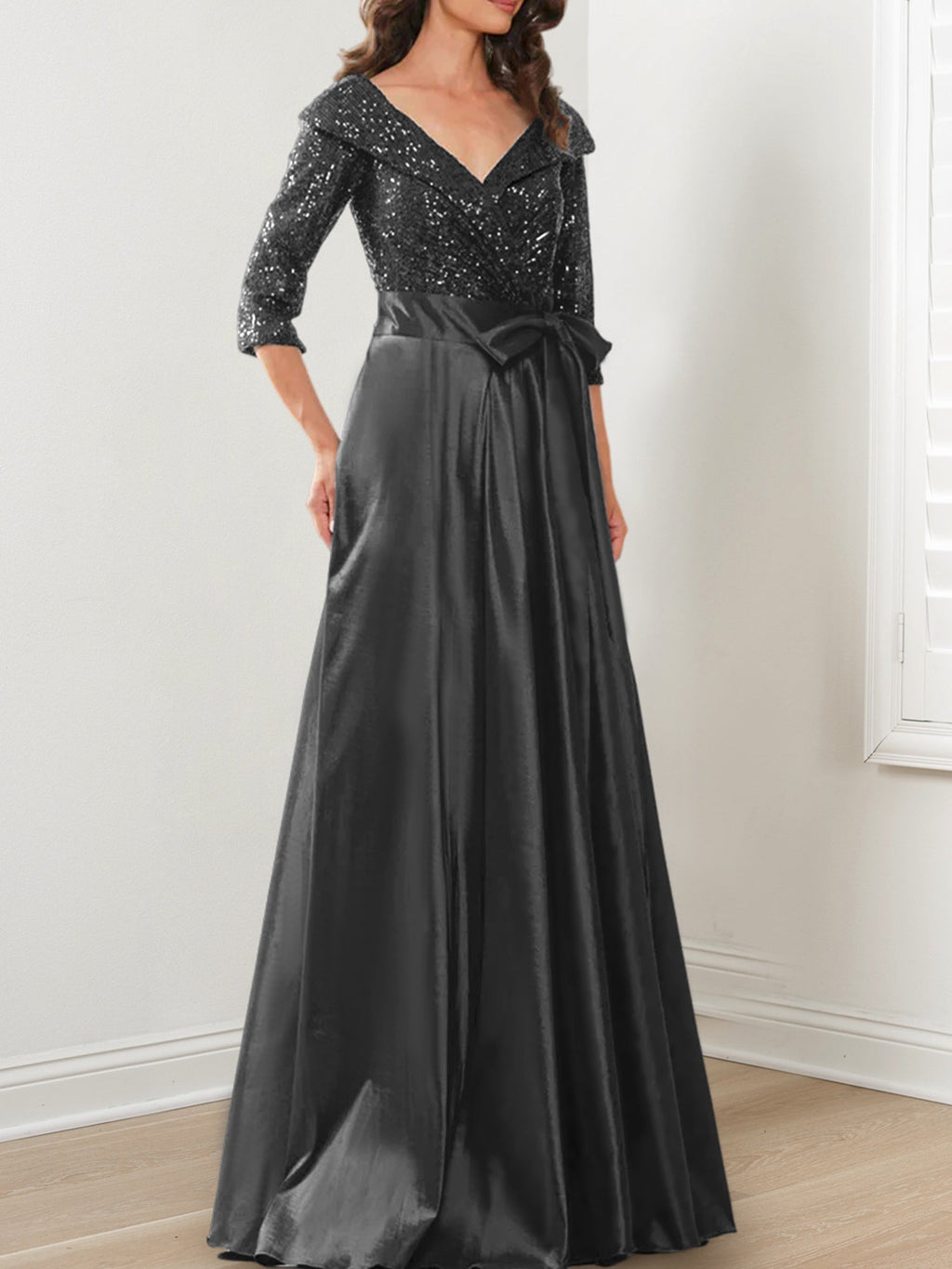 Vestidos de madre de la novia de corte A/princesa, escote en V y largo hasta el suelo