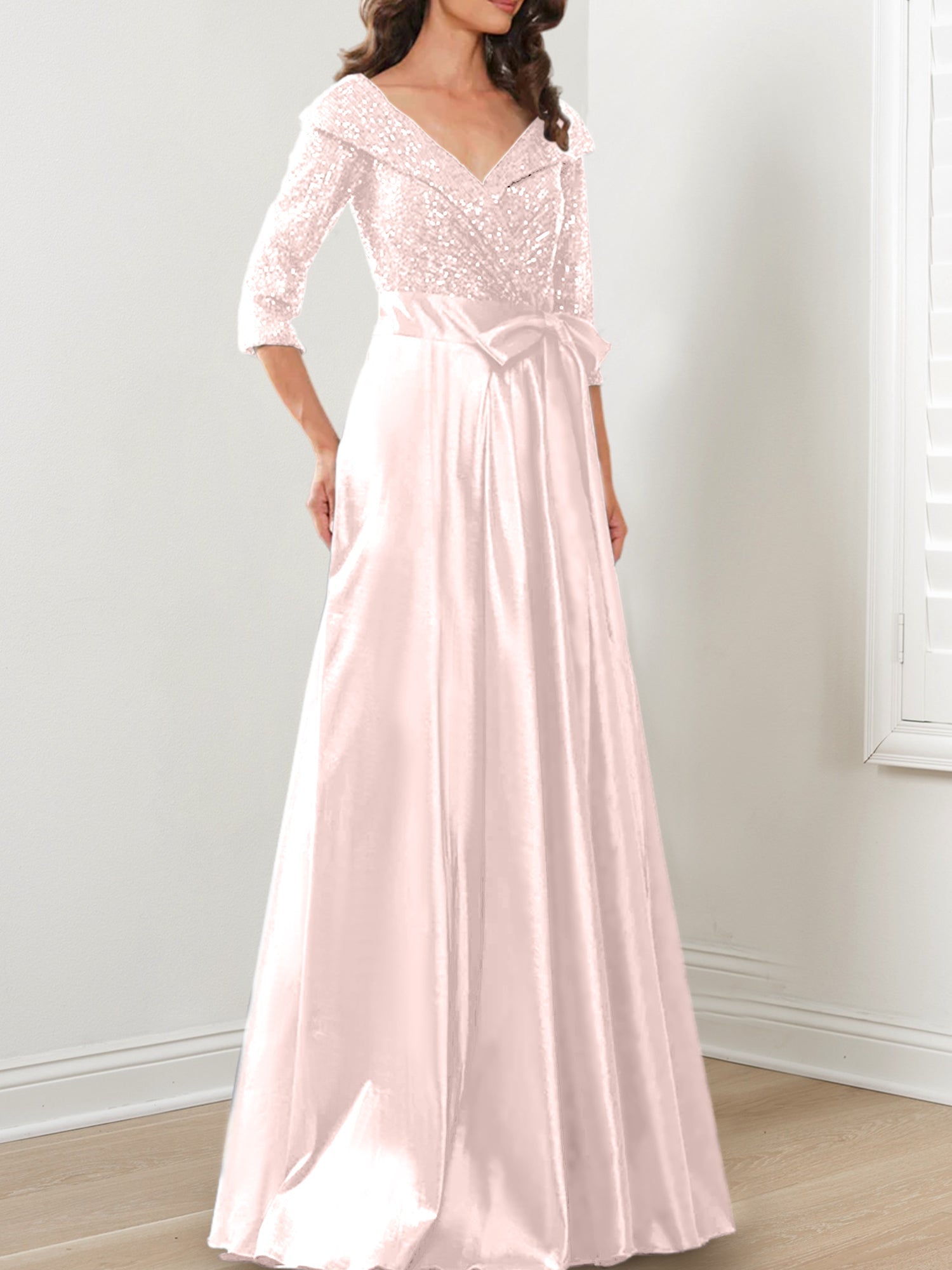 Vestidos de madre de la novia de corte A/princesa, escote en V y largo hasta el suelo