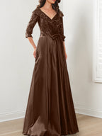 Vestidos de madre de la novia de corte A/princesa, escote en V y largo hasta el suelo