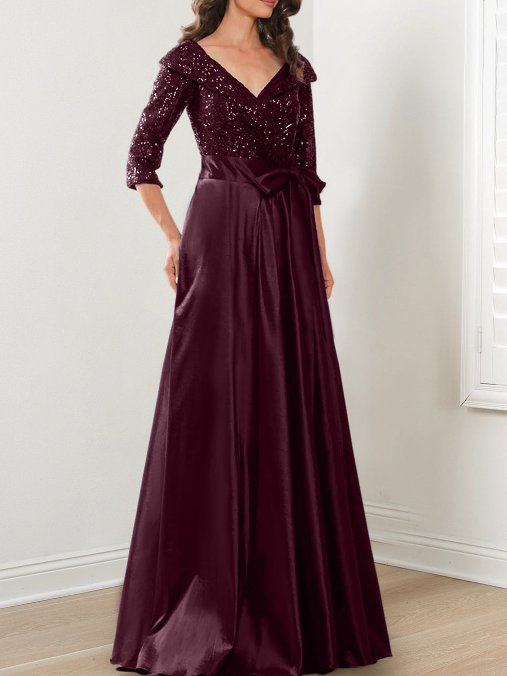 Vestidos de madre de la novia de corte A/princesa, escote en V y largo hasta el suelo
