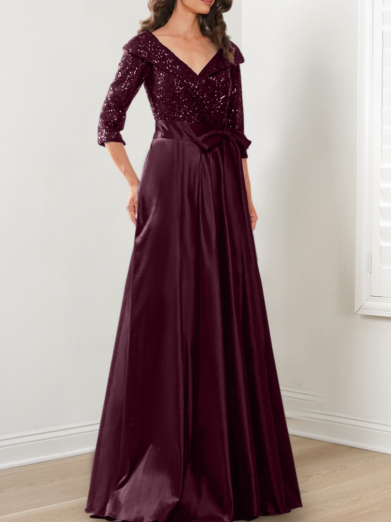 Vestidos de madre de la novia de corte A/princesa, escote en V y largo hasta el suelo