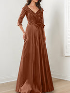Vestidos de madre de la novia de corte A/princesa, escote en V y largo hasta el suelo
