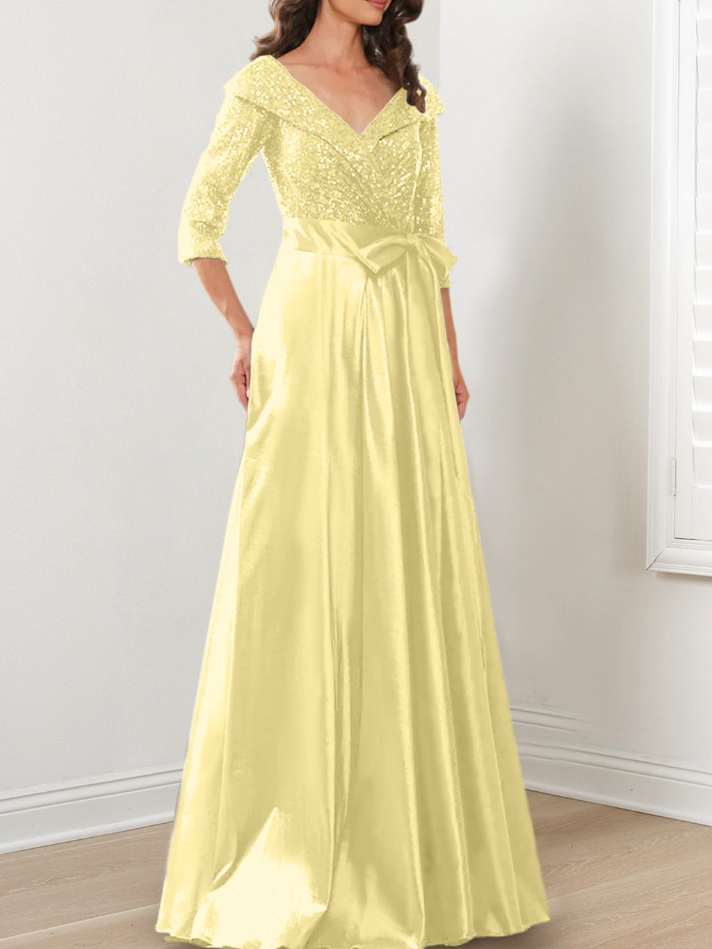 Vestidos de madre de la novia de corte A/princesa, escote en V y largo hasta el suelo