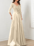 Vestidos de madre de la novia de corte A/princesa, escote en V y largo hasta el suelo