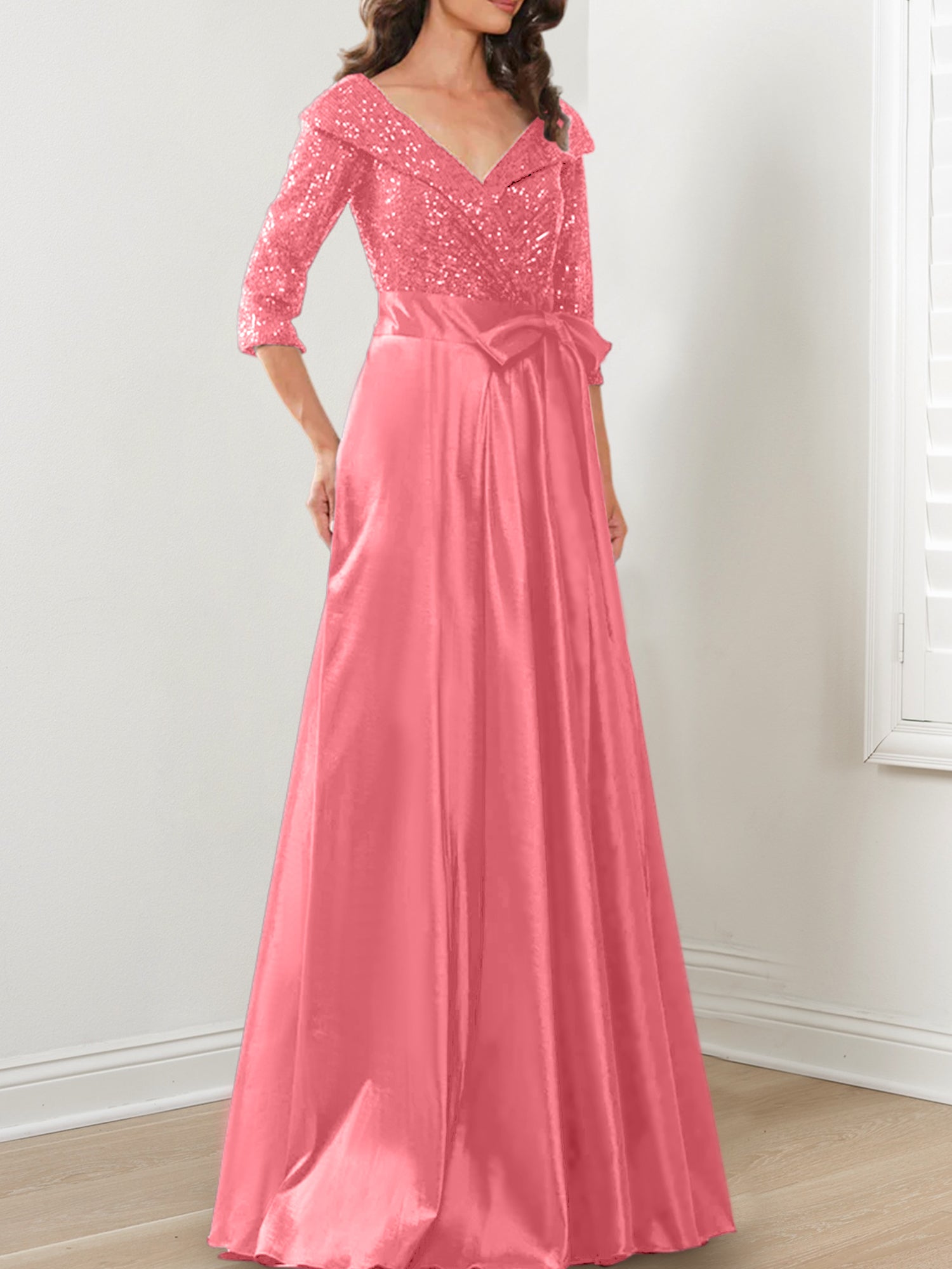 Vestidos de madre de la novia de corte A/princesa, escote en V y largo hasta el suelo