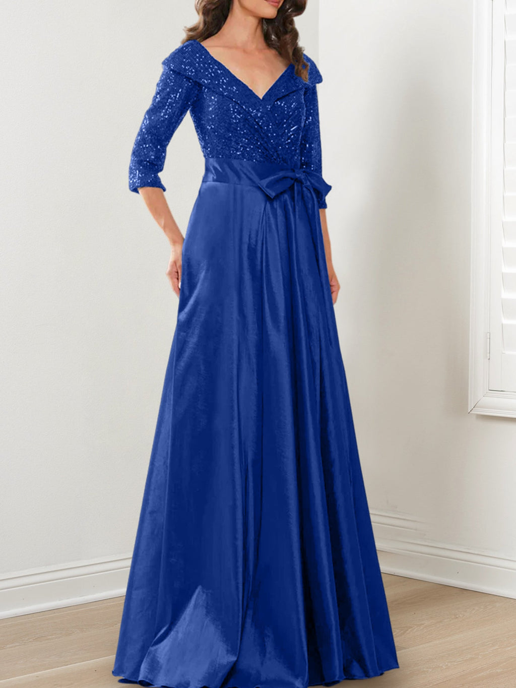 Vestidos de madre de la novia de corte A/princesa, escote en V y largo hasta el suelo