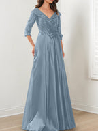 Vestidos de madre de la novia de corte A/princesa, escote en V y largo hasta el suelo