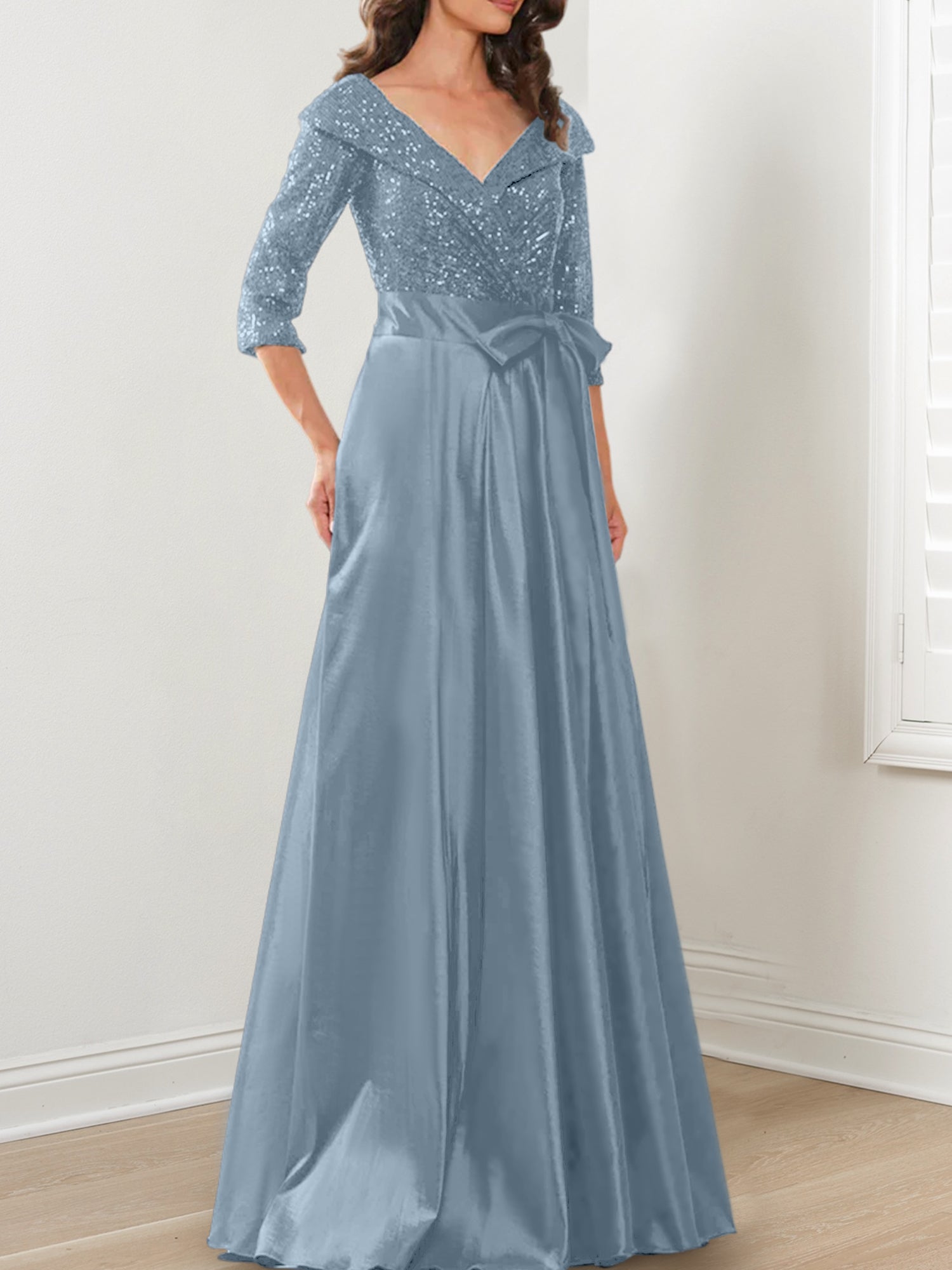 Vestidos de madre de la novia de corte A/princesa, escote en V y largo hasta el suelo