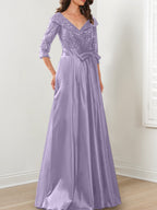 Vestidos de madre de la novia de corte A/princesa, escote en V y largo hasta el suelo