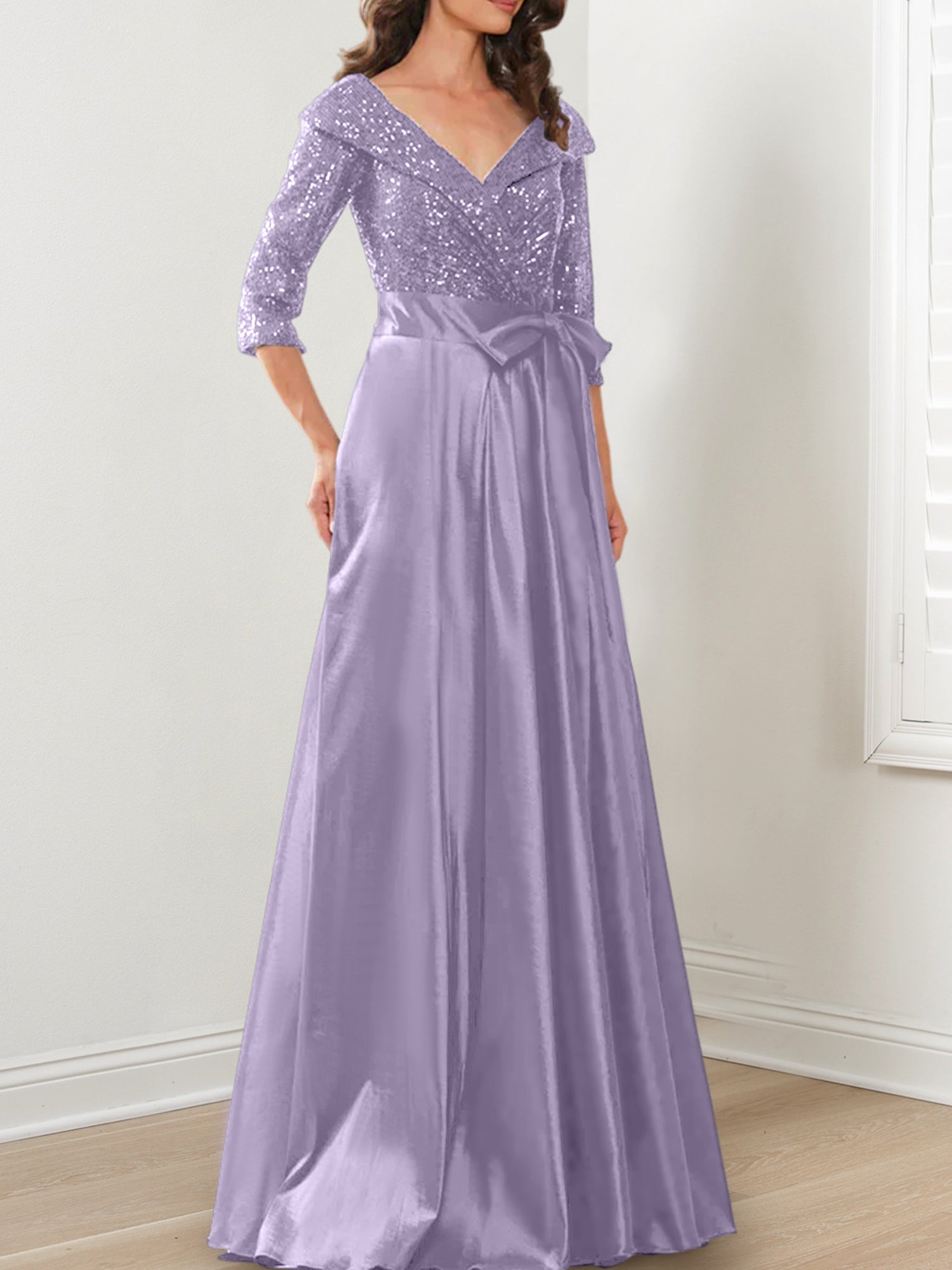 Vestidos de madre de la novia de corte A/princesa, escote en V y largo hasta el suelo