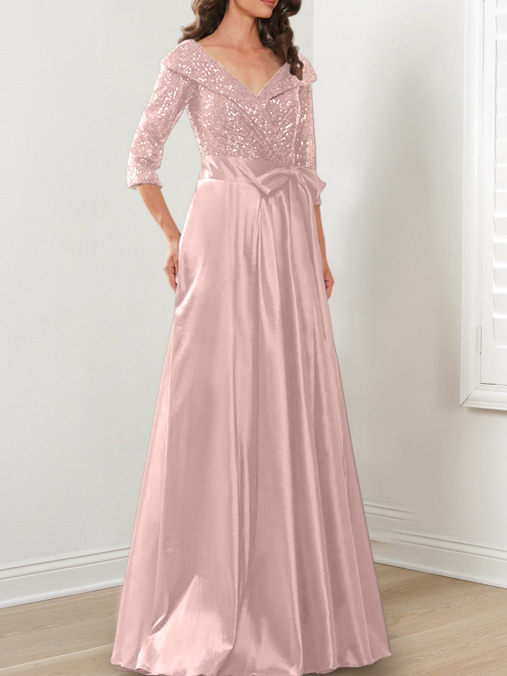 Vestidos de madre de la novia de corte A/princesa, escote en V y largo hasta el suelo