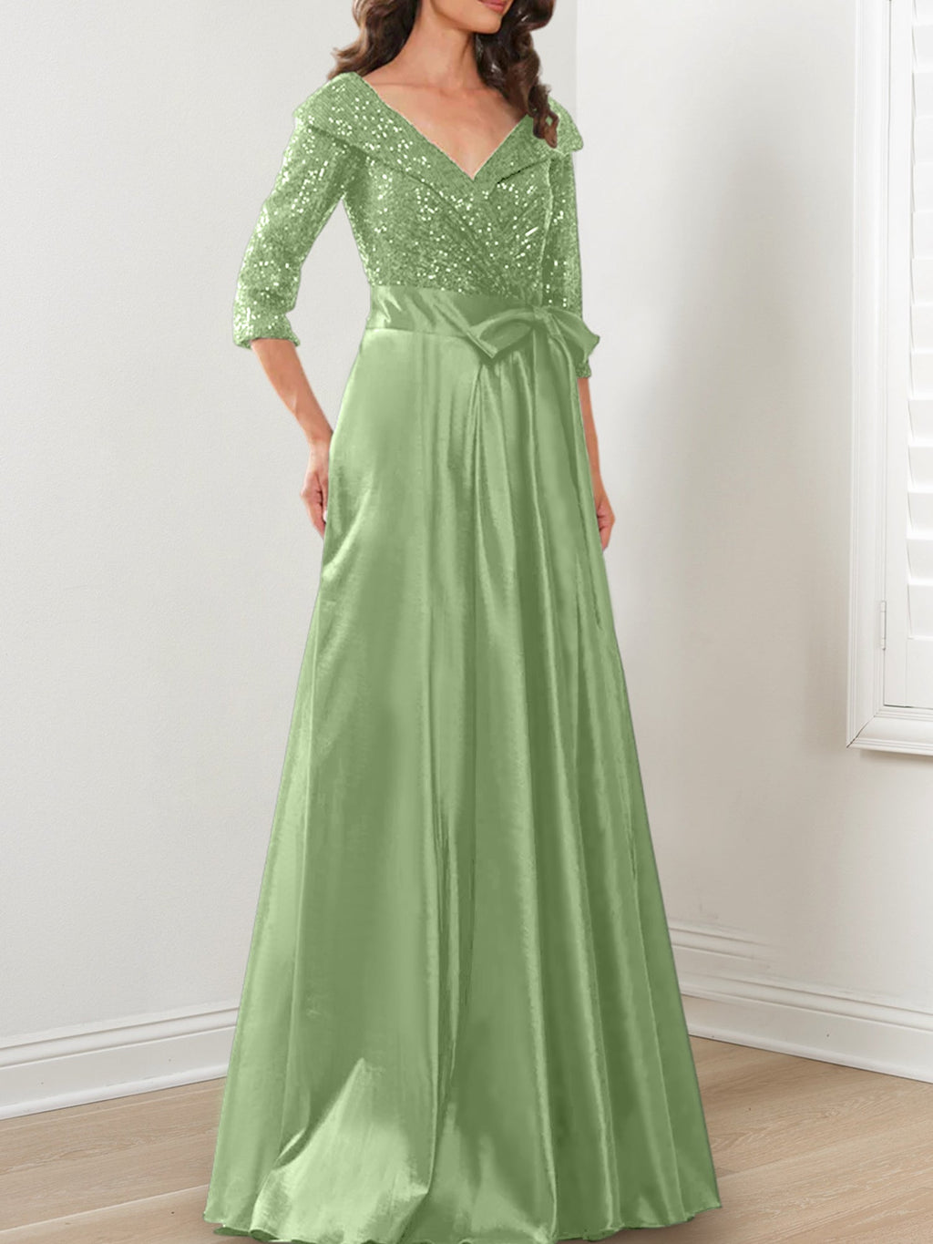 Vestidos de madre de la novia de corte A/princesa, escote en V y largo hasta el suelo