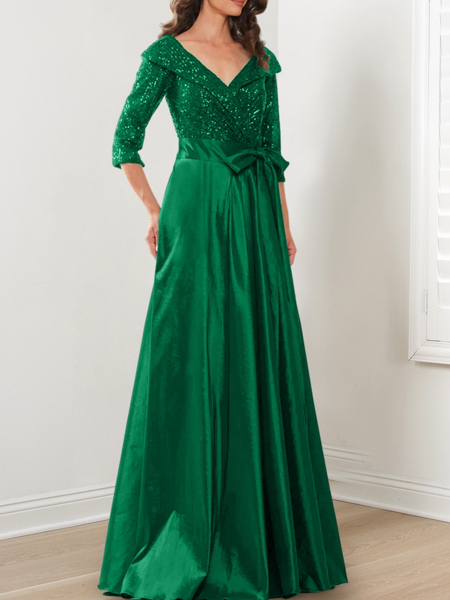Vestidos de madre de la novia de corte A/princesa, escote en V y largo hasta el suelo