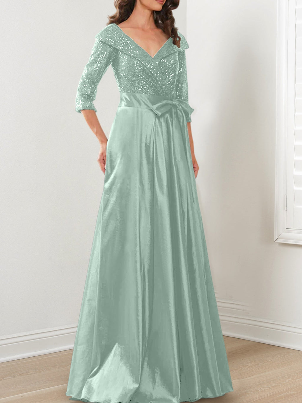 Vestidos de madre de la novia de corte A/princesa, escote en V y largo hasta el suelo