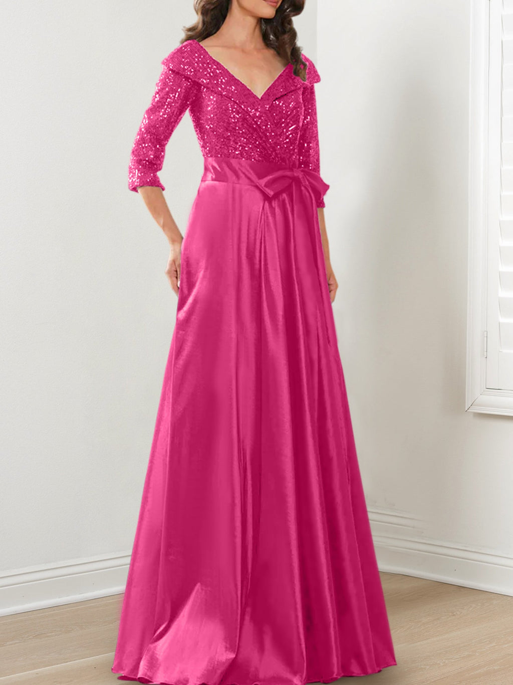 Vestidos de madre de la novia de corte A/princesa, escote en V y largo hasta el suelo