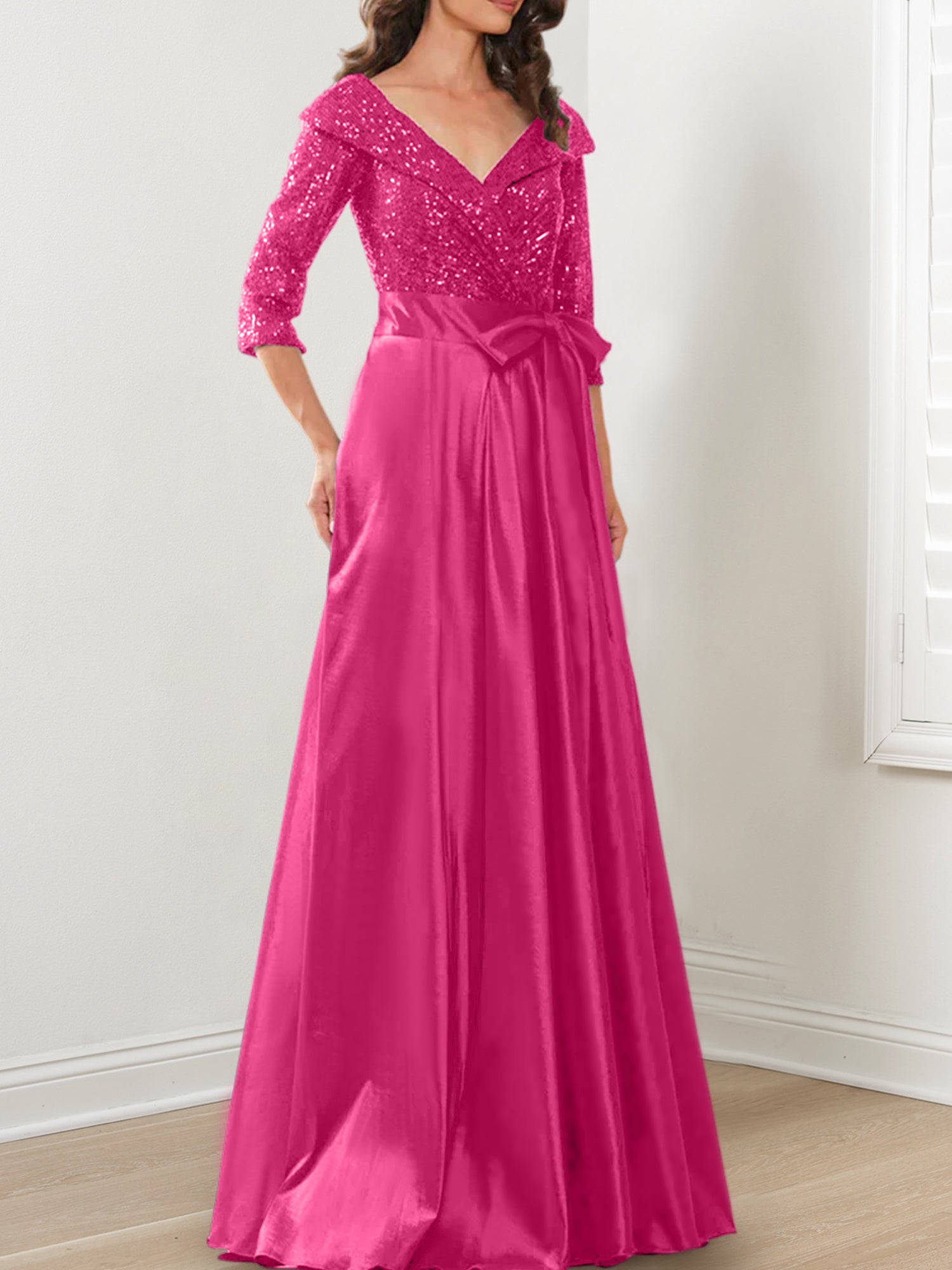 Vestidos de madre de la novia de corte A/princesa, escote en V y largo hasta el suelo