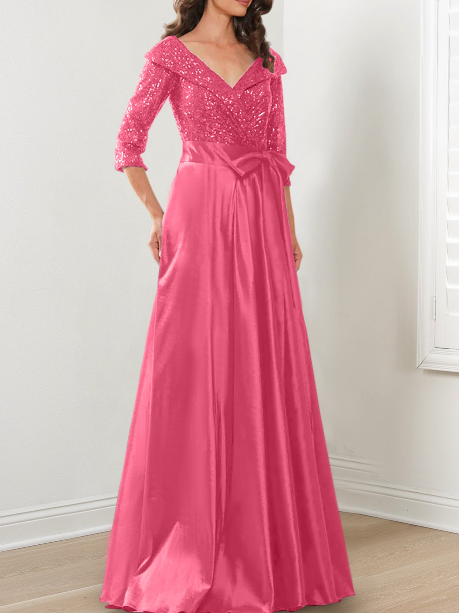 Vestidos de madre de la novia de corte A/princesa, escote en V y largo hasta el suelo