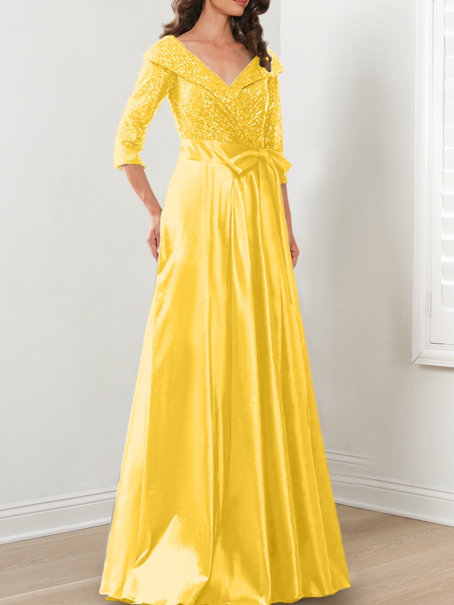 Vestidos de madre de la novia de corte A/princesa, escote en V y largo hasta el suelo