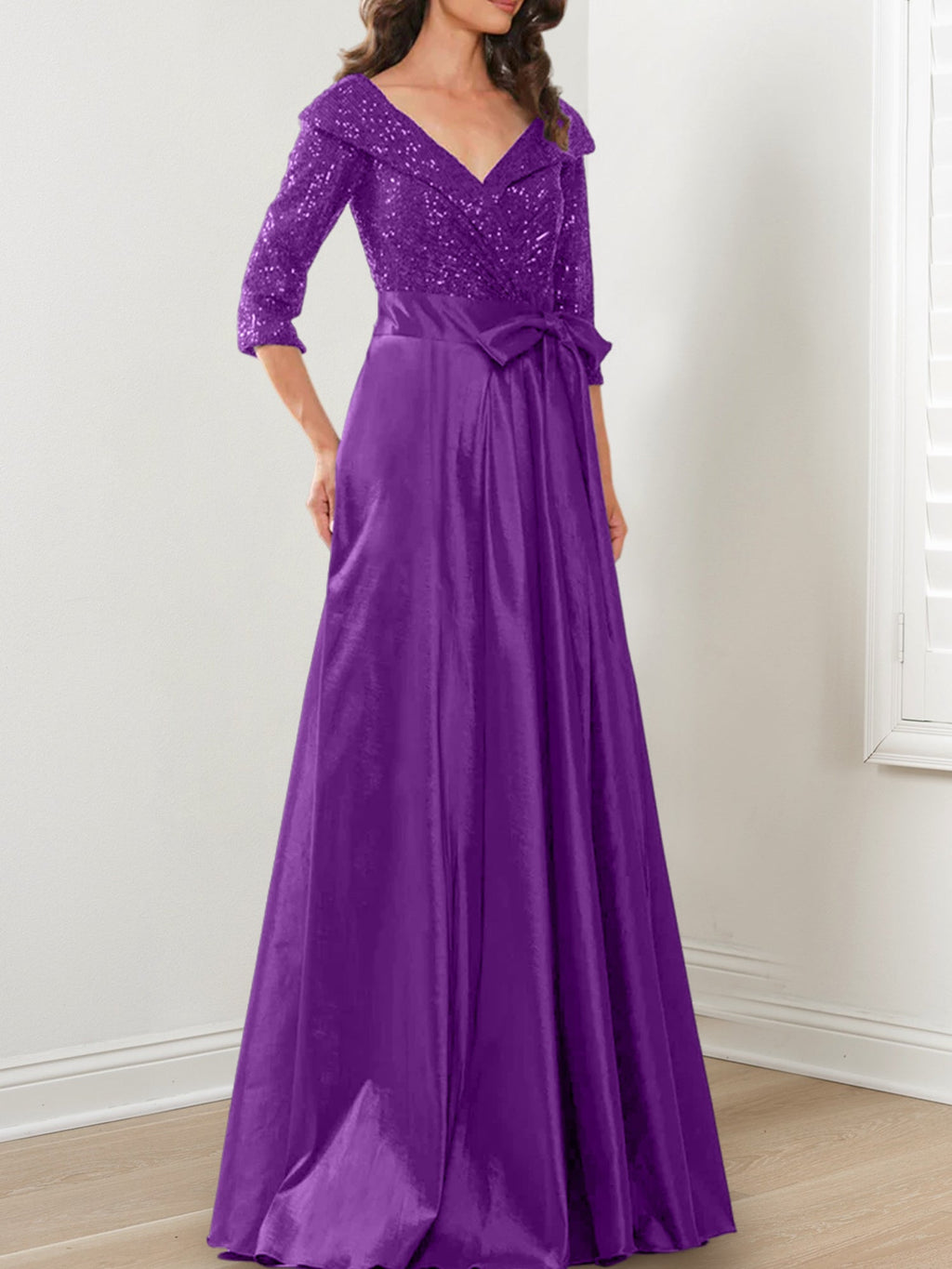 Vestidos de madre de la novia de corte A/princesa, escote en V y largo hasta el suelo