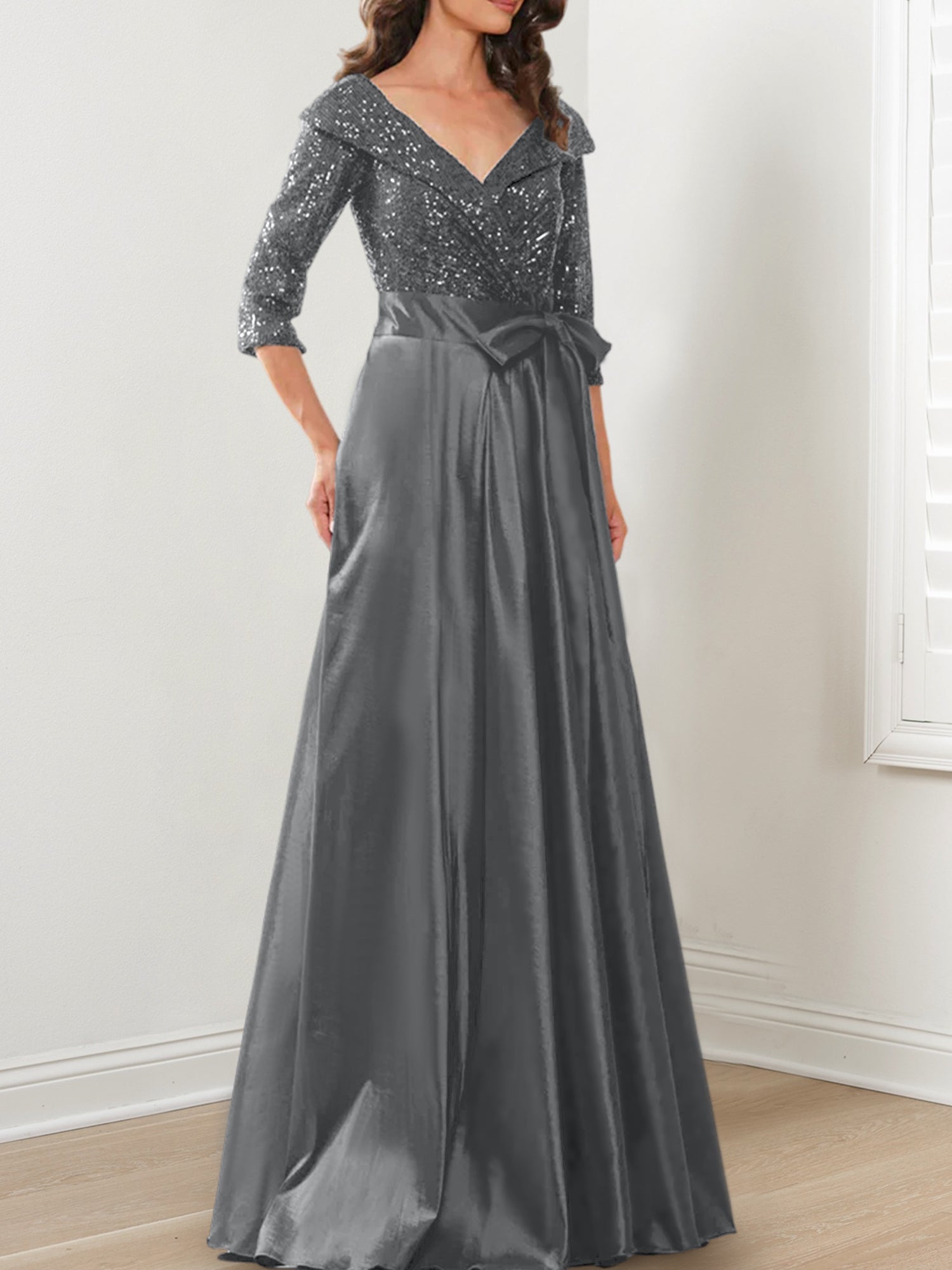 Vestidos de madre de la novia de corte A/princesa, escote en V y largo hasta el suelo