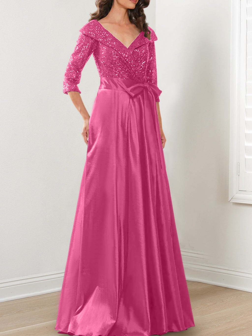 Vestidos de madre de la novia de corte A/princesa, escote en V y largo hasta el suelo