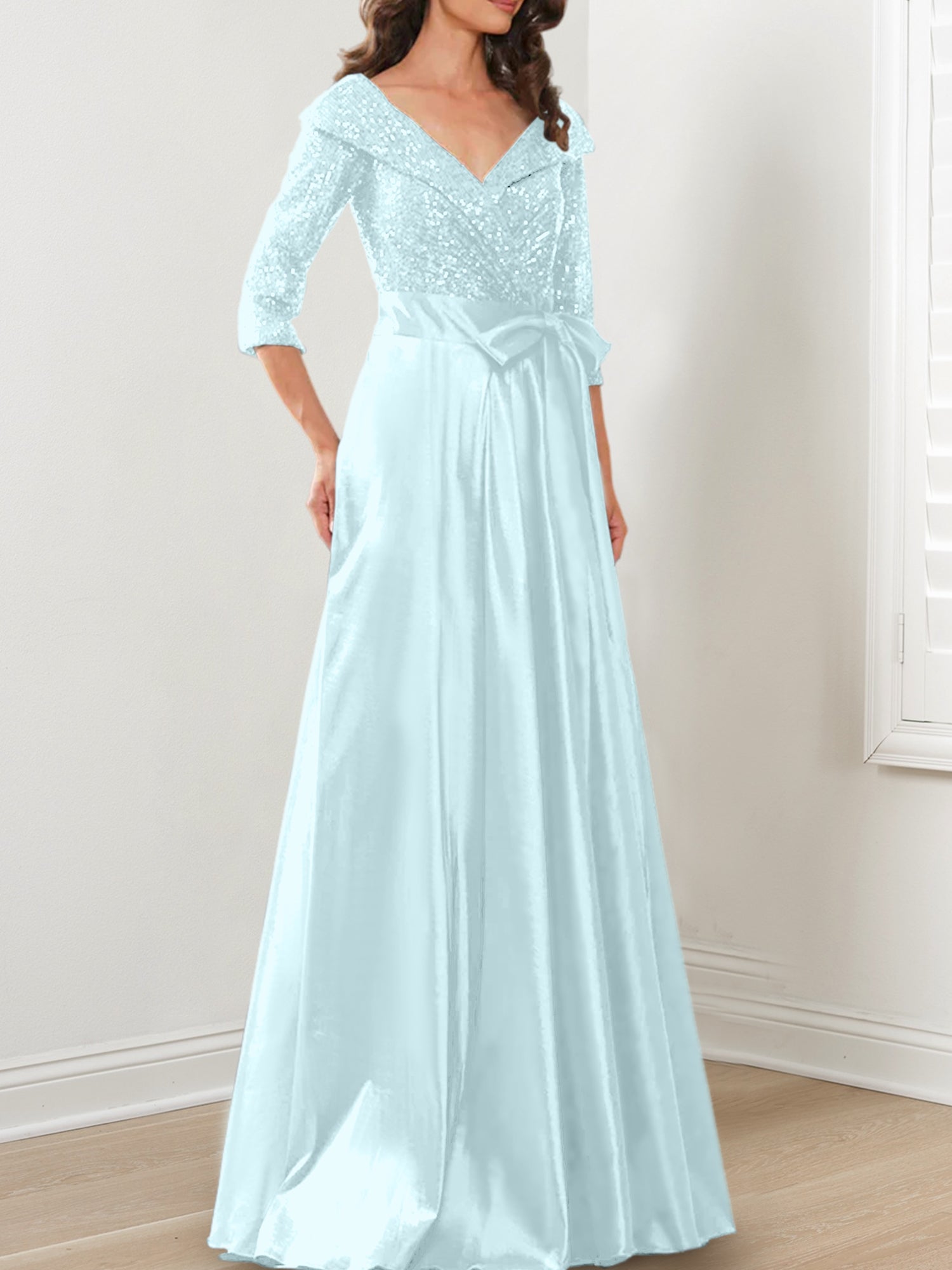 Vestidos de madre de la novia de corte A/princesa, escote en V y largo hasta el suelo