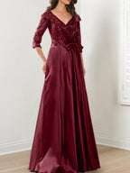 Vestidos de madre de la novia de corte A/princesa, escote en V y largo hasta el suelo