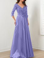 Vestidos de madre de la novia de corte A/princesa, escote en V y largo hasta el suelo