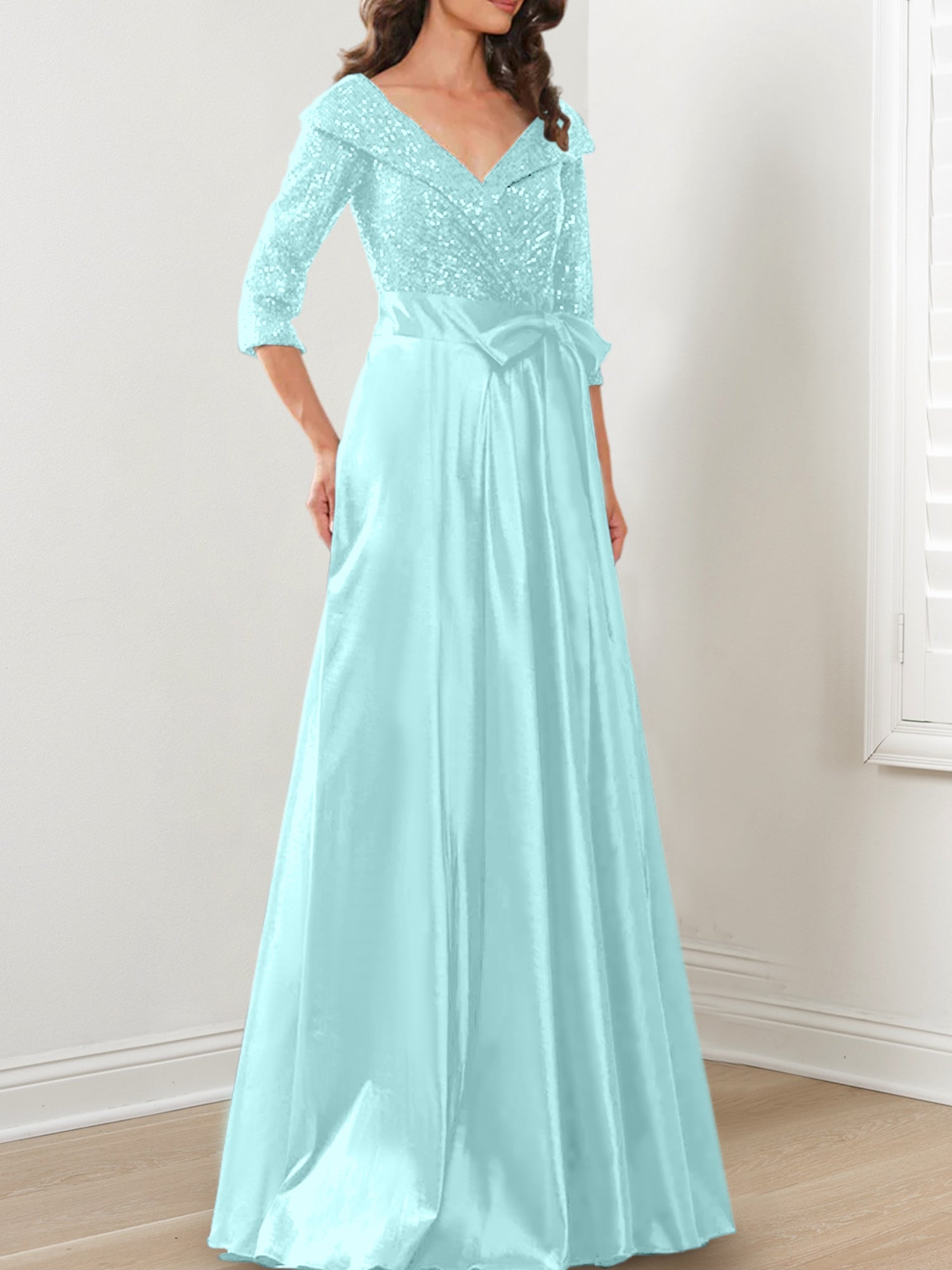Vestidos de madre de la novia de corte A/princesa, escote en V y largo hasta el suelo