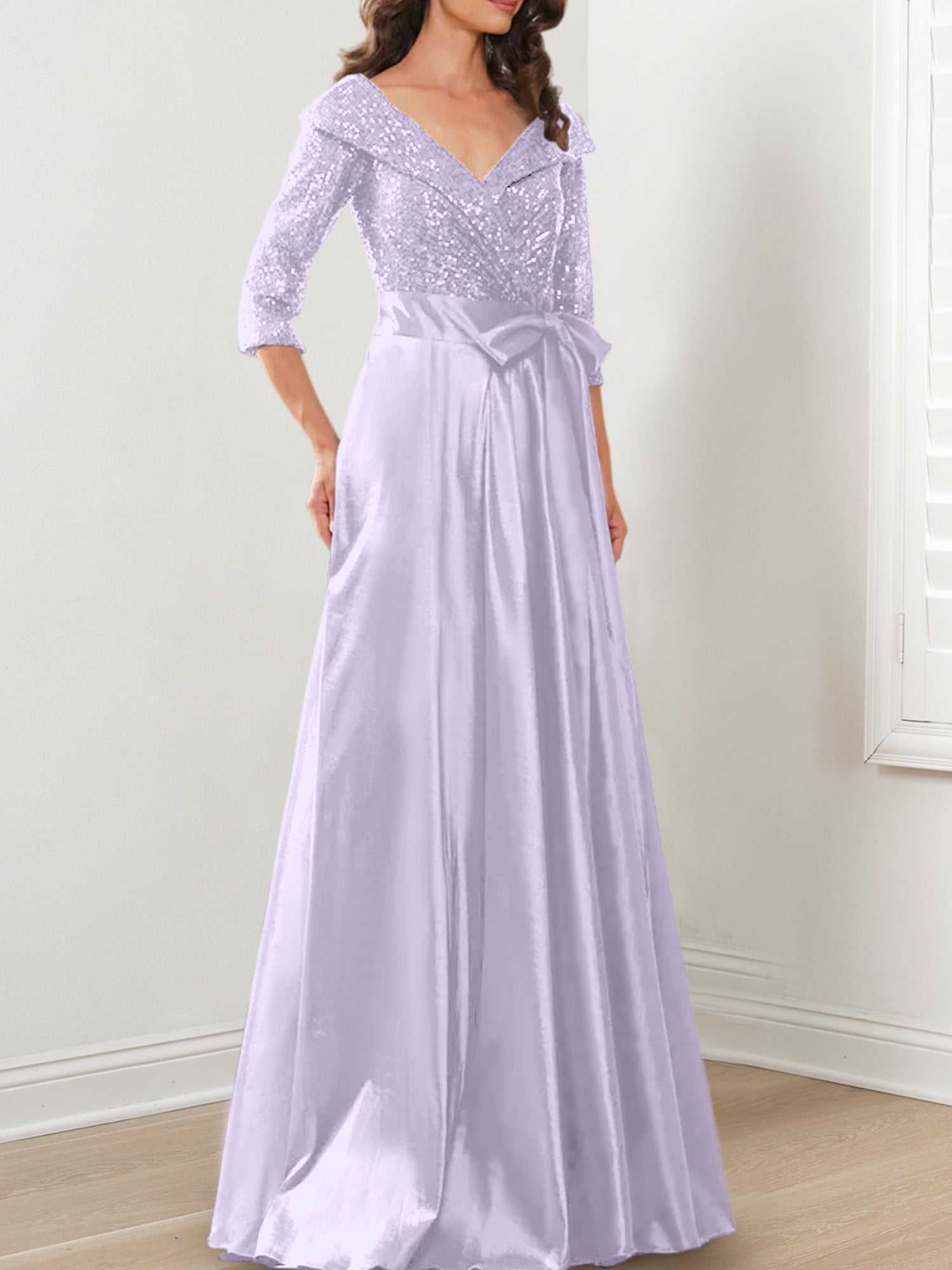 Vestidos de madre de la novia de corte A/princesa, escote en V y largo hasta el suelo