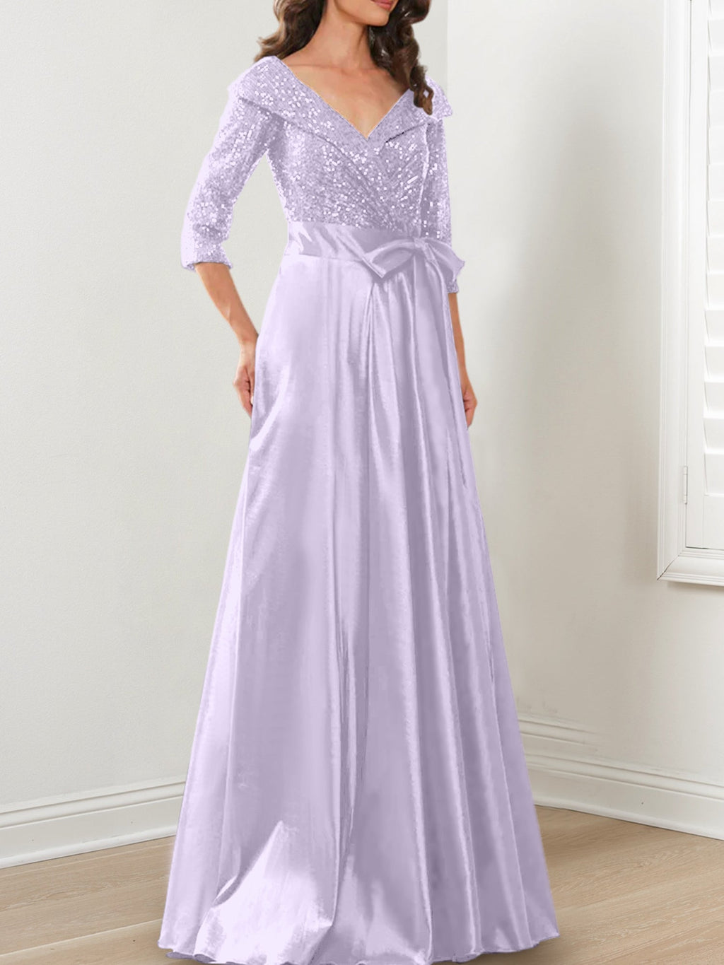 Vestidos de madre de la novia de corte A/princesa, escote en V y largo hasta el suelo