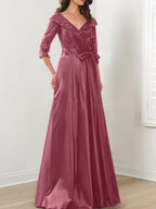 Vestidos de madre de la novia de corte A/princesa, escote en V y largo hasta el suelo