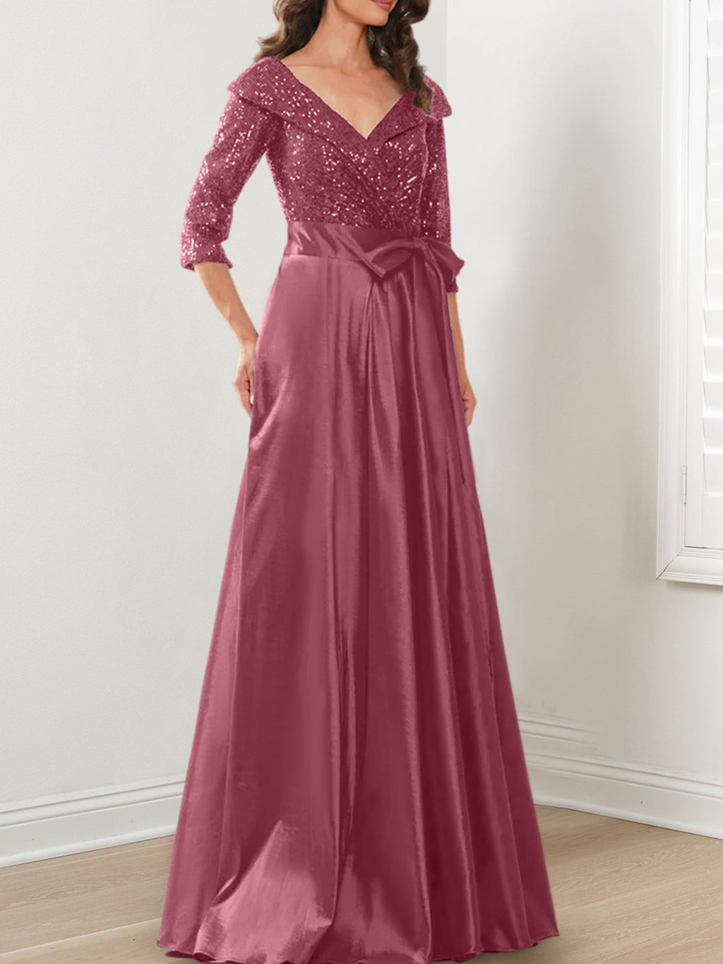 Vestidos de madre de la novia de corte A/princesa, escote en V y largo hasta el suelo