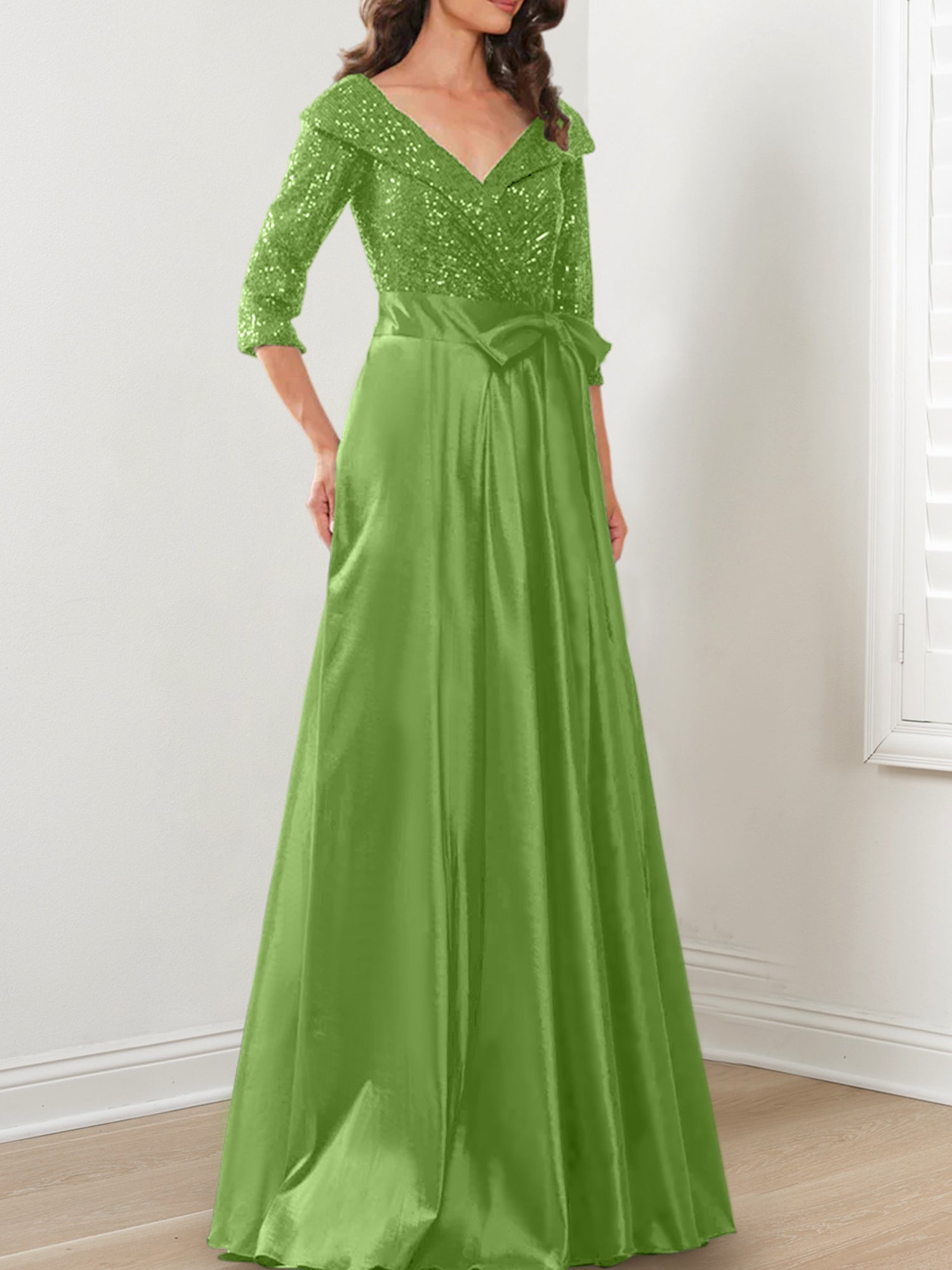 Vestidos de madre de la novia de corte A/princesa, escote en V y largo hasta el suelo