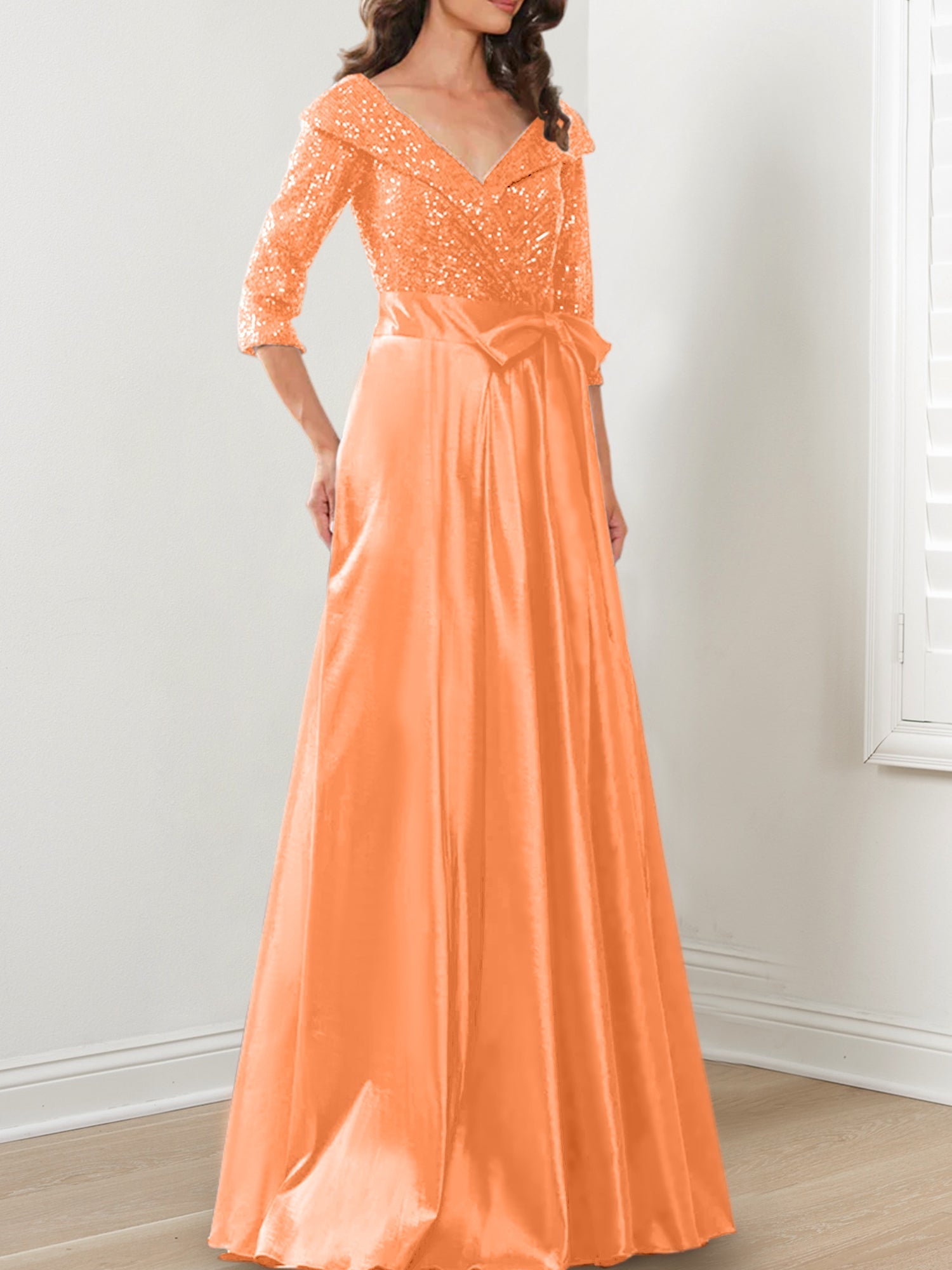 Vestidos de madre de la novia de corte A/princesa, escote en V y largo hasta el suelo