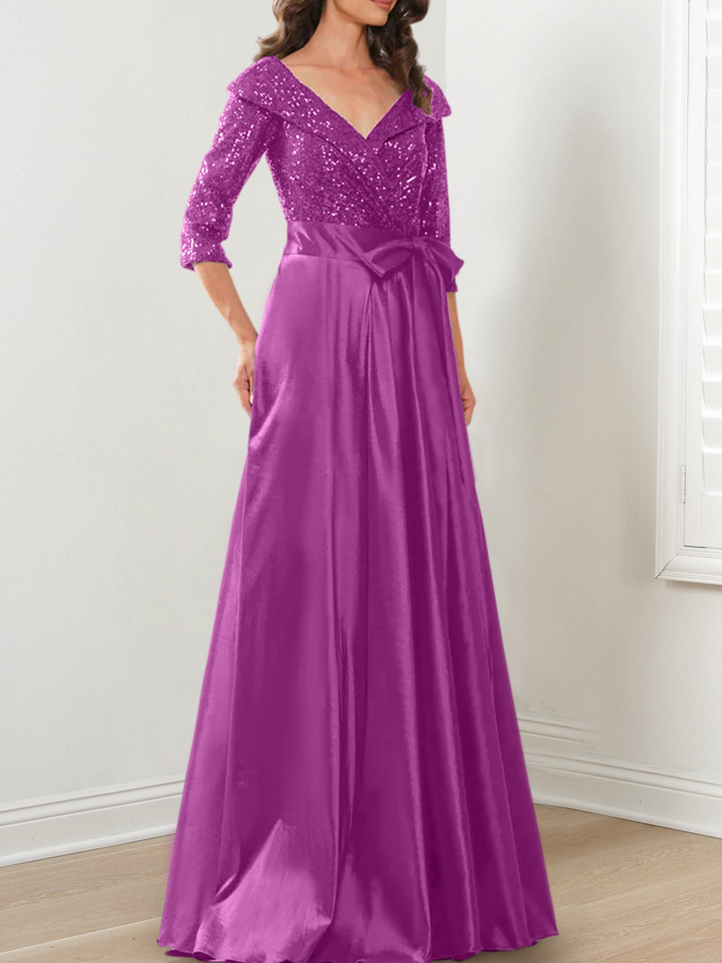 Vestidos de madre de la novia de corte A/princesa, escote en V y largo hasta el suelo