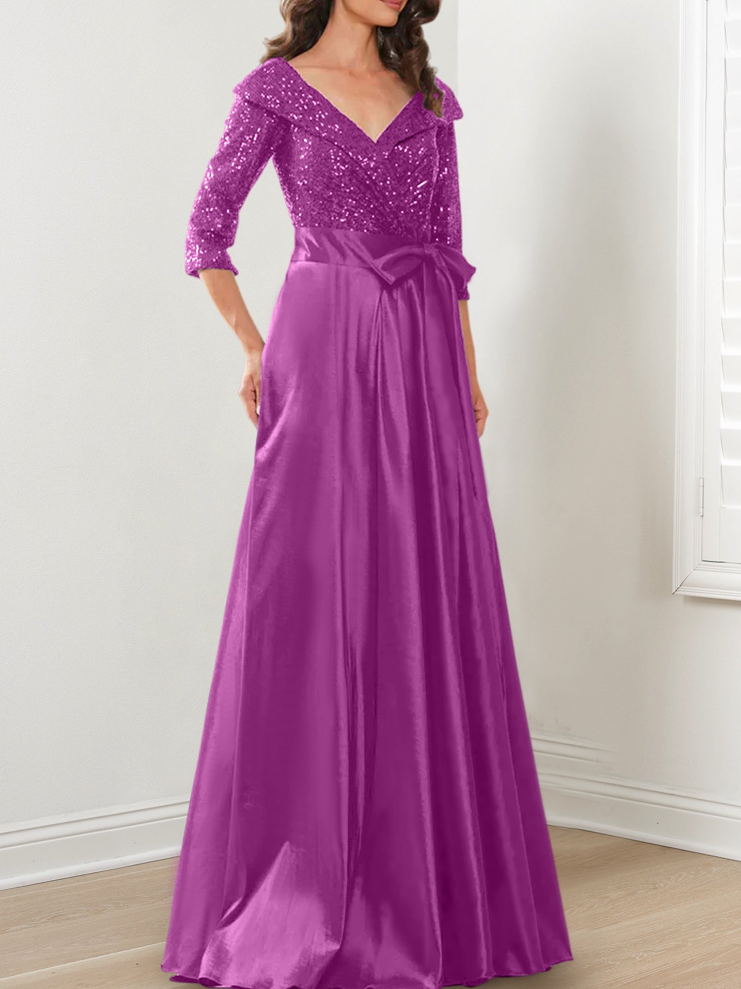 Vestidos de madre de la novia de corte A/princesa, escote en V y largo hasta el suelo