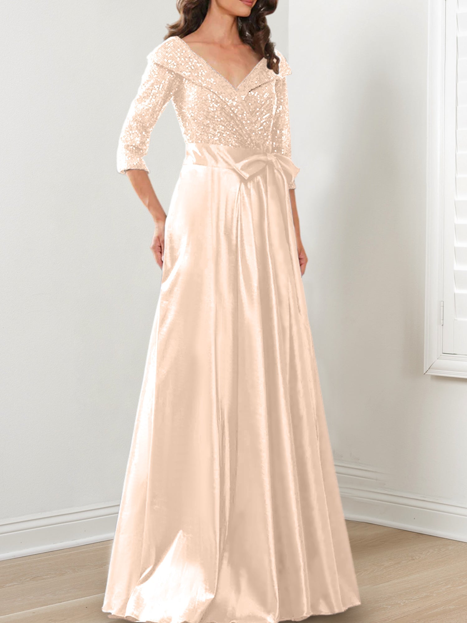 Vestidos de madre de la novia de corte A/princesa, escote en V y largo hasta el suelo