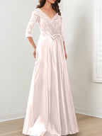 Vestidos de madre de la novia de corte A/princesa, escote en V y largo hasta el suelo