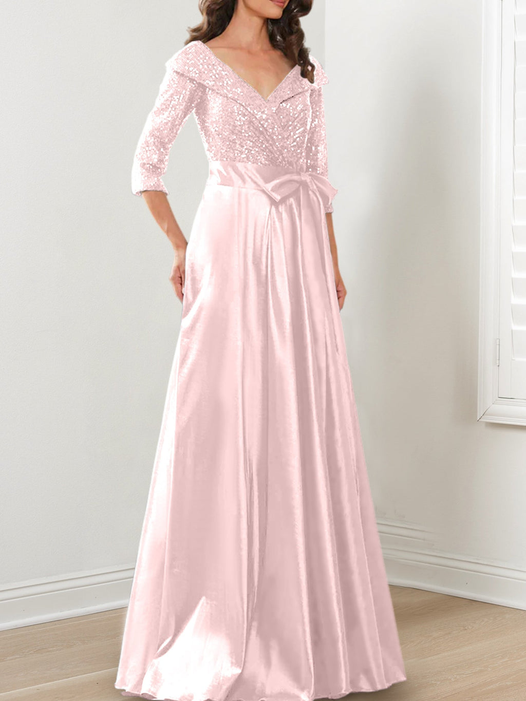 Vestidos de madre de la novia de corte A/princesa, escote en V y largo hasta el suelo