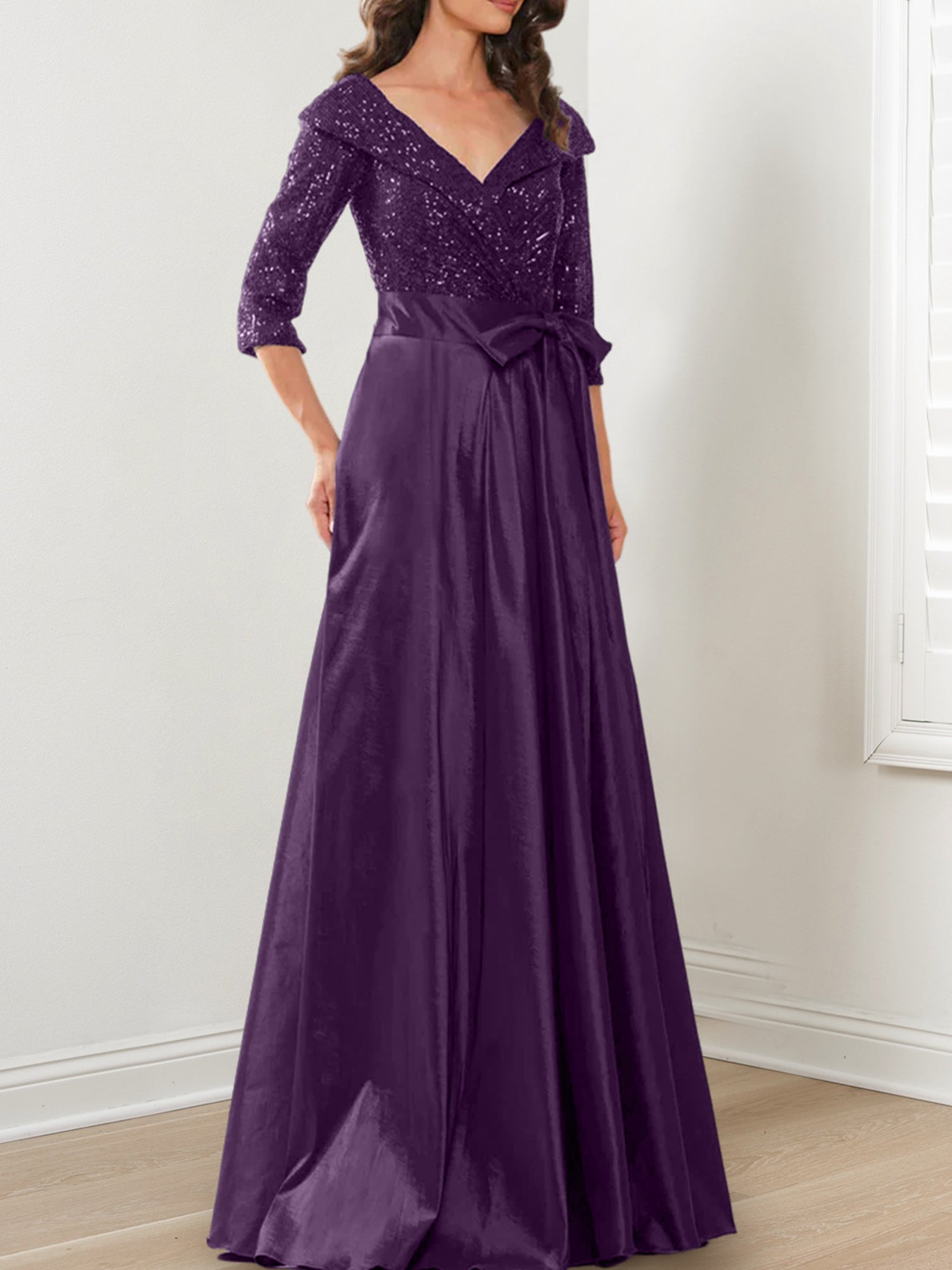 Vestidos de madre de la novia de corte A/princesa, escote en V y largo hasta el suelo