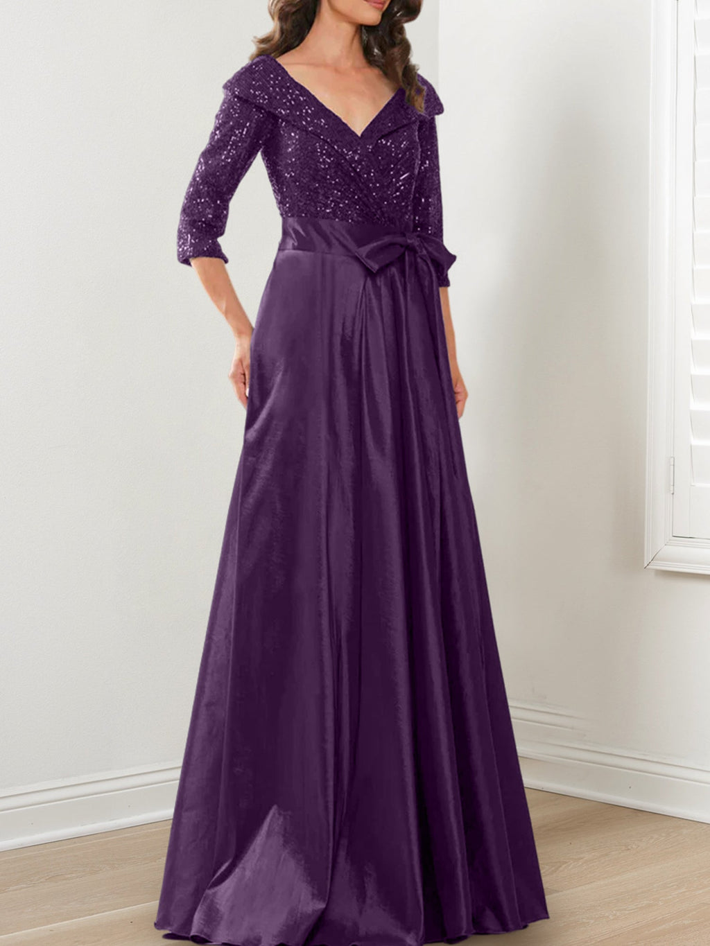 Vestidos de madre de la novia de corte A/princesa, escote en V y largo hasta el suelo