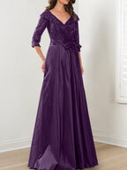 Vestidos de madre de la novia de corte A/princesa, escote en V y largo hasta el suelo