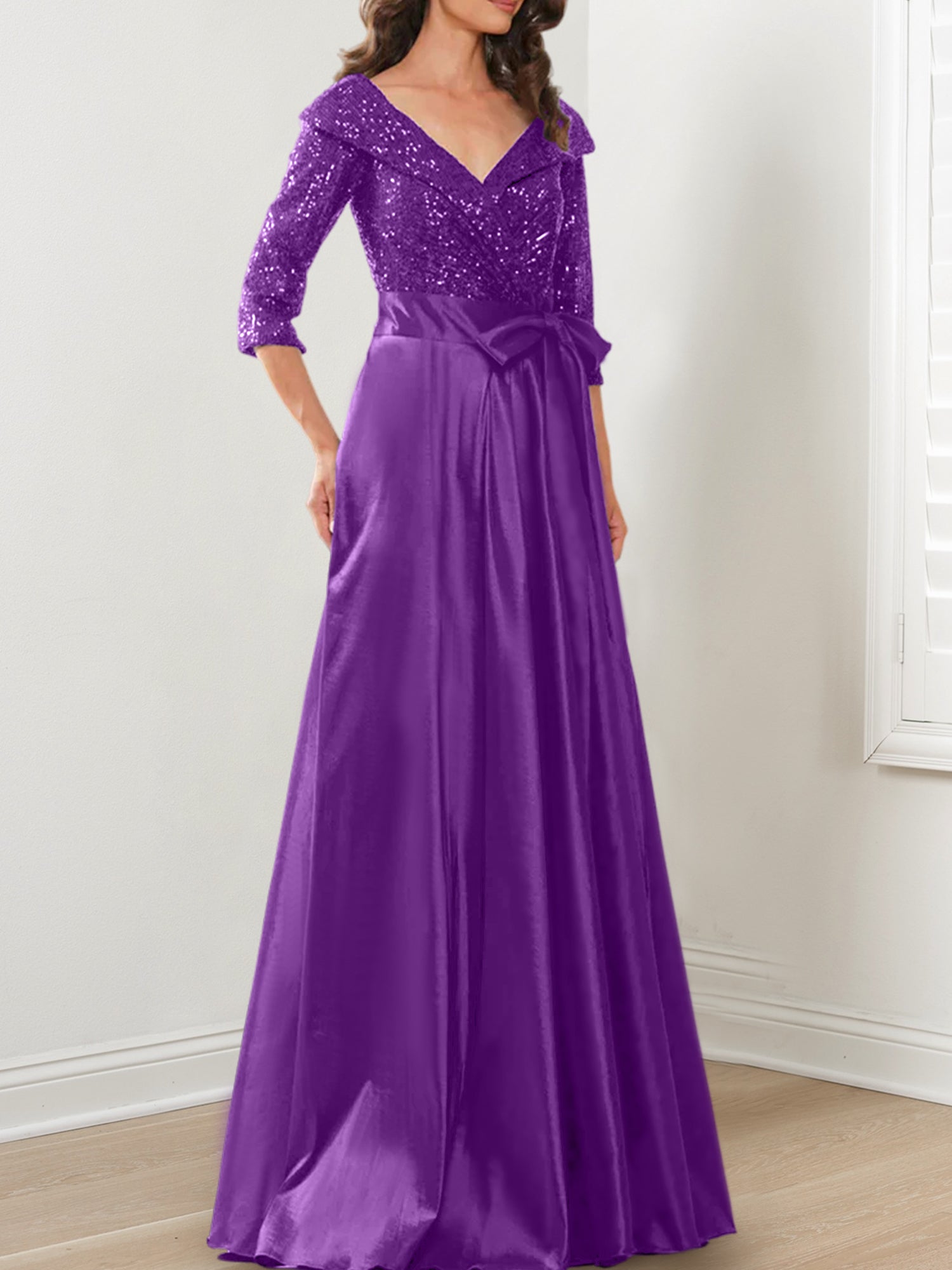 Vestidos de madre de la novia de corte A/princesa, escote en V y largo hasta el suelo