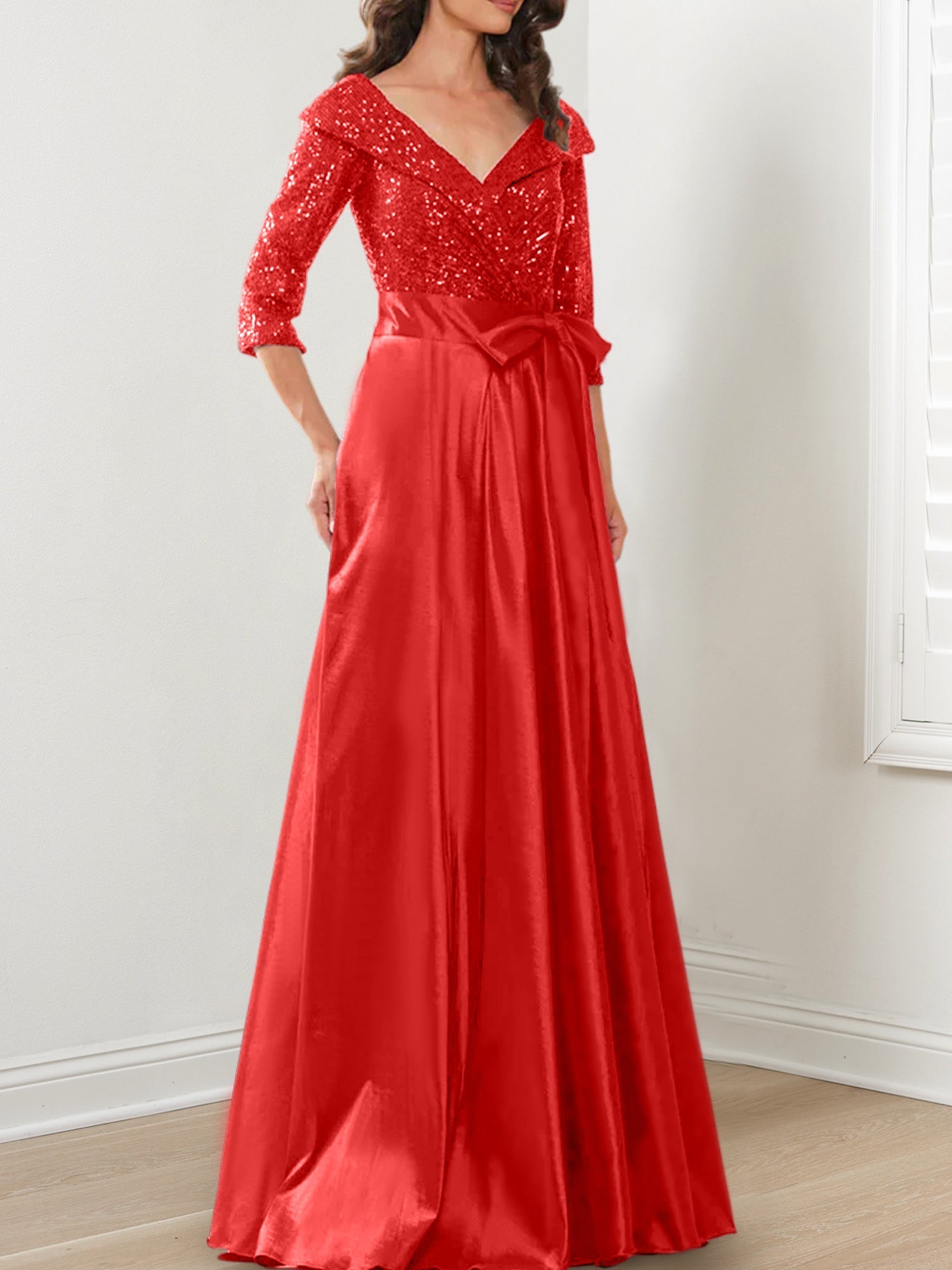 Vestidos de madre de la novia de corte A/princesa, escote en V y largo hasta el suelo