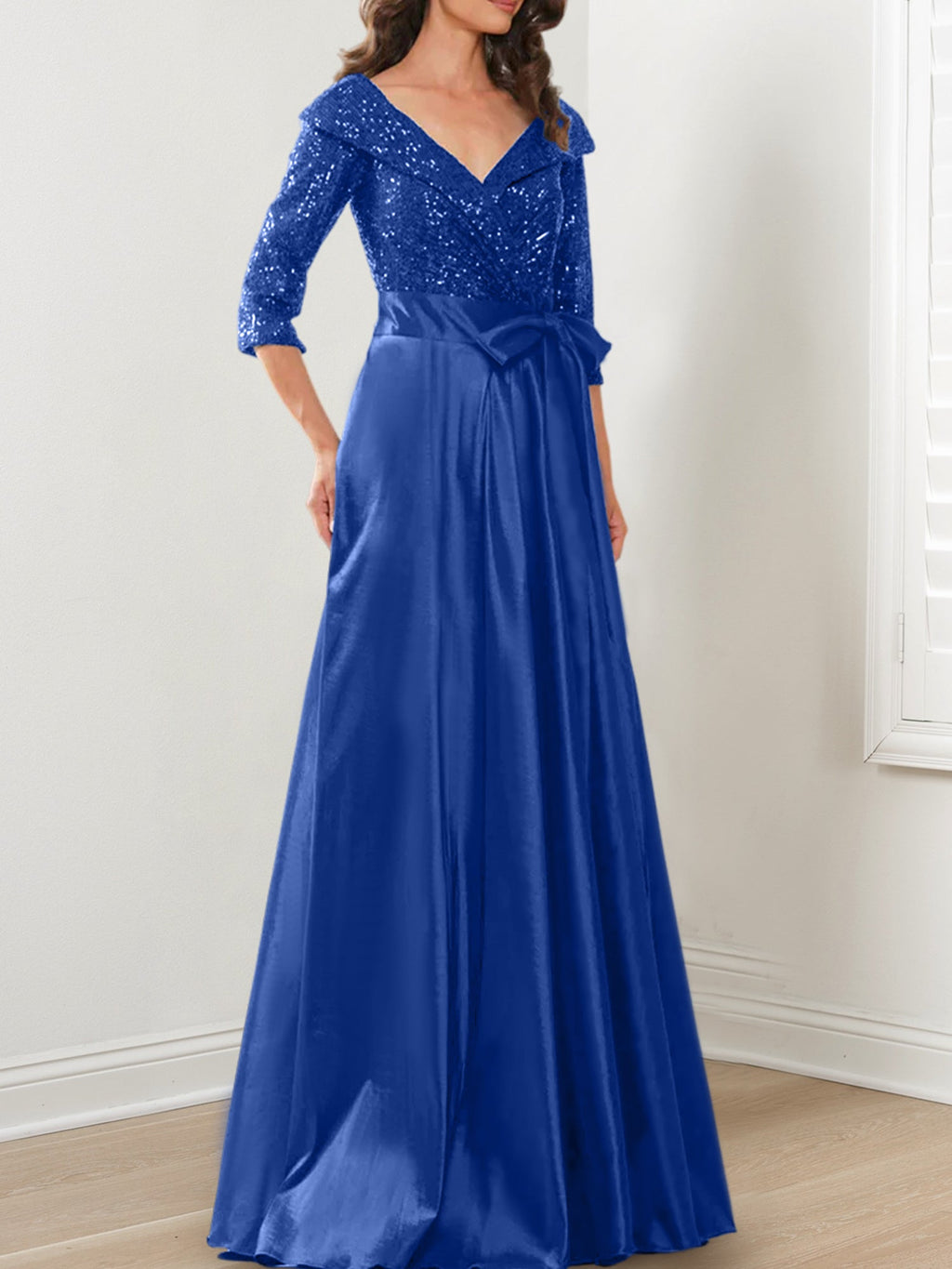 Vestidos de madre de la novia de corte A/princesa, escote en V y largo hasta el suelo