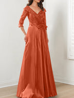 Vestidos de madre de la novia de corte A/princesa, escote en V y largo hasta el suelo