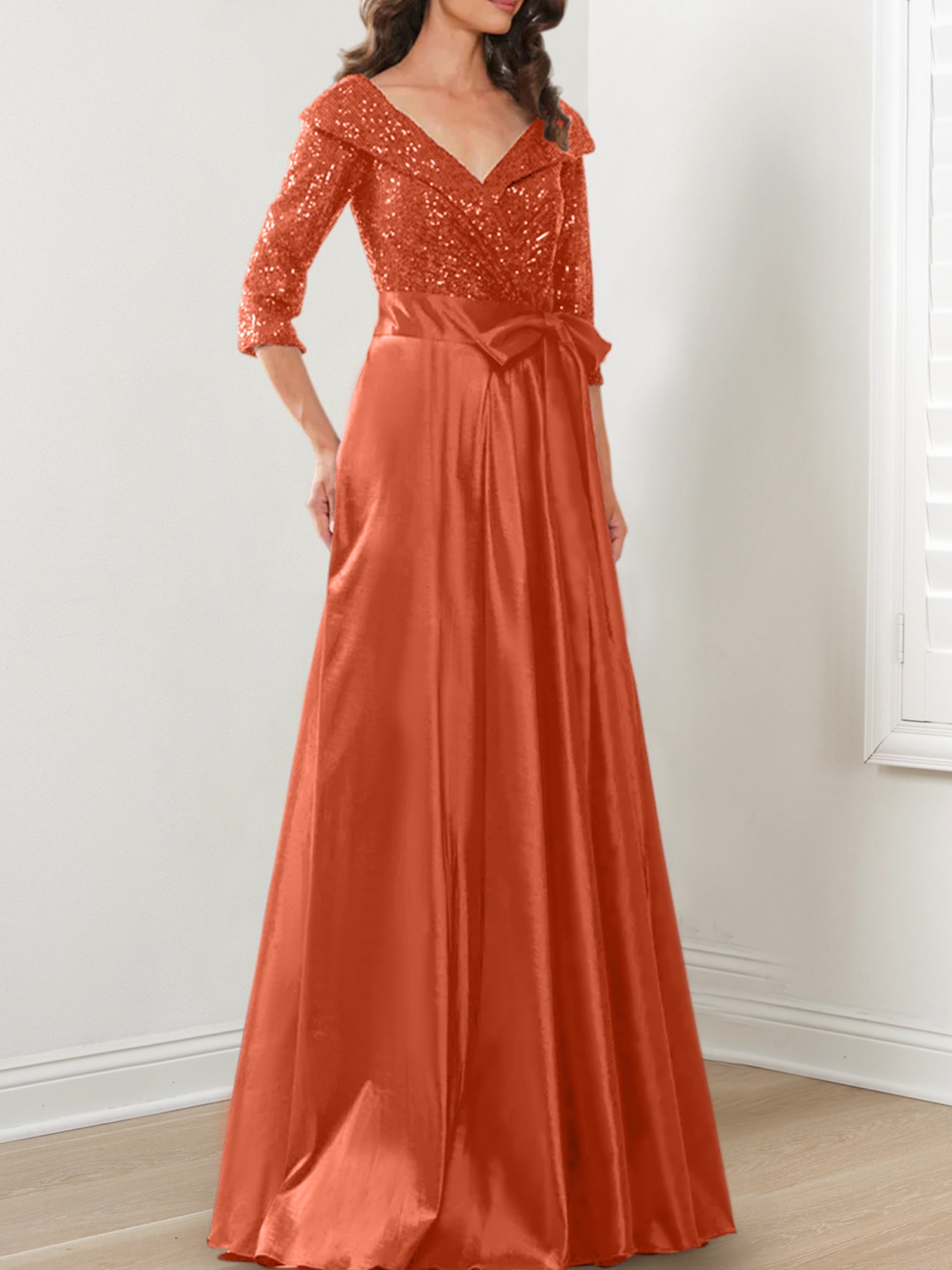 Vestidos de madre de la novia de corte A/princesa, escote en V y largo hasta el suelo