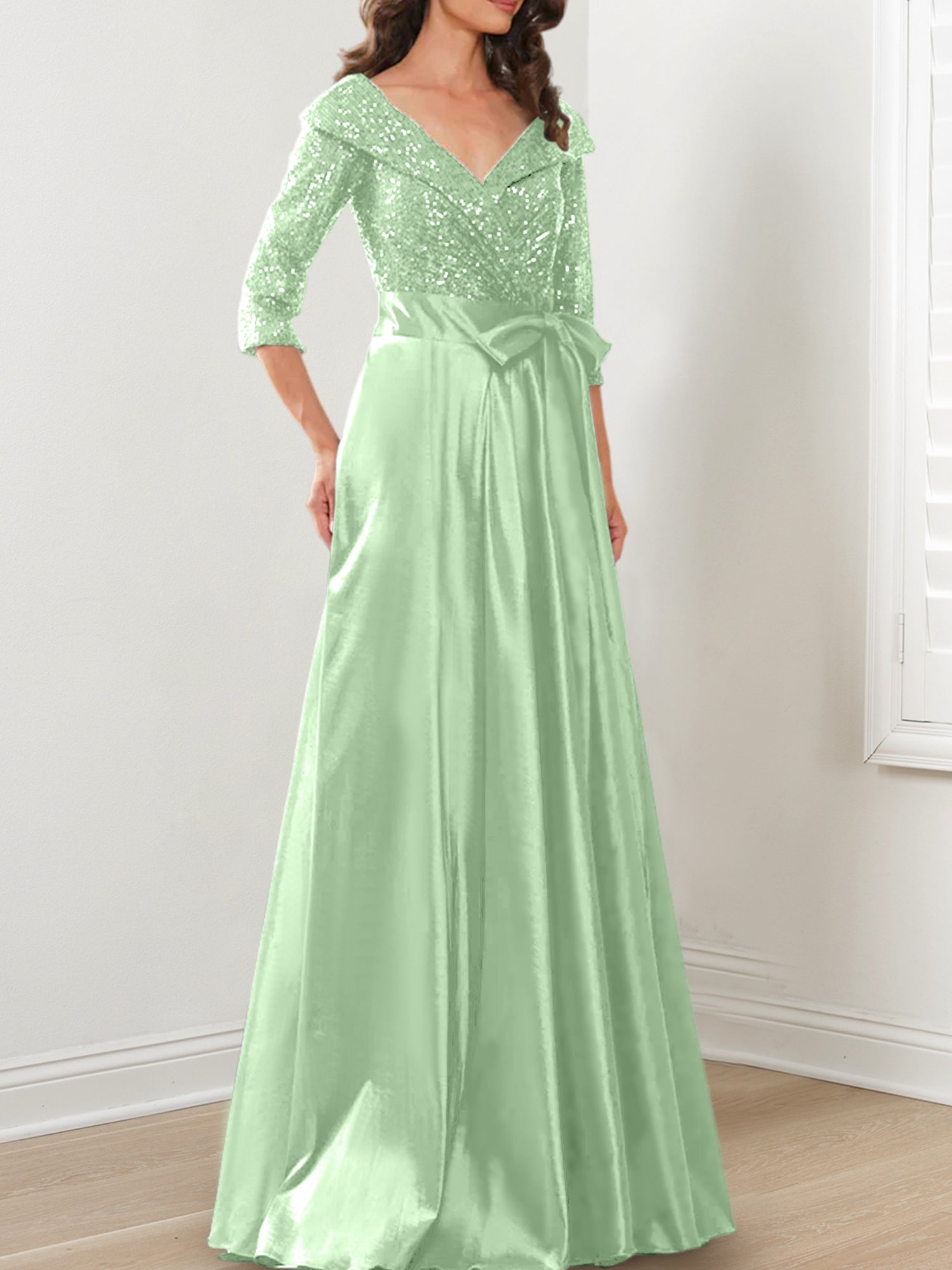 Vestidos de madre de la novia de corte A/princesa, escote en V y largo hasta el suelo