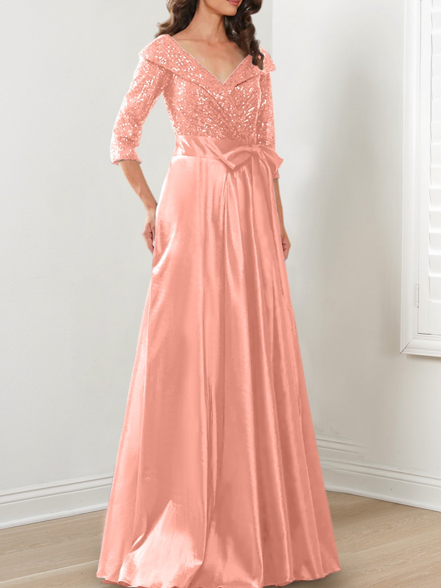 Vestidos de madre de la novia de corte A/princesa, escote en V y largo hasta el suelo